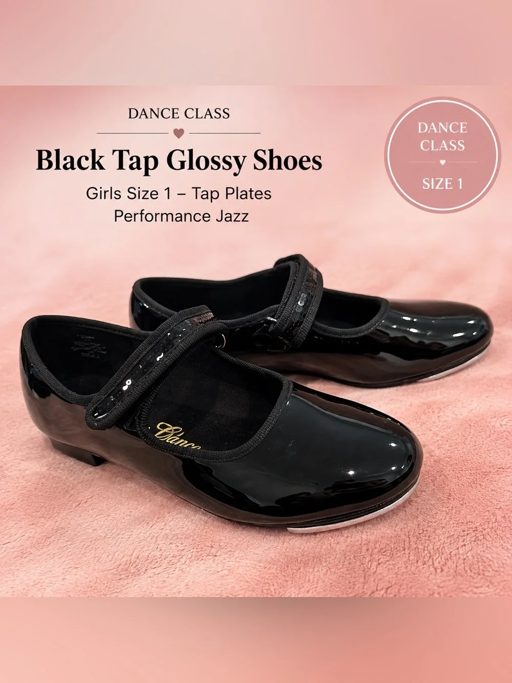 Dance Class Black Tap glossy Shoes Girls Size 1 – Tap Plates performance jazz